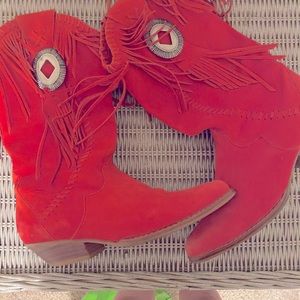 Vintage red fringe cowboy boots